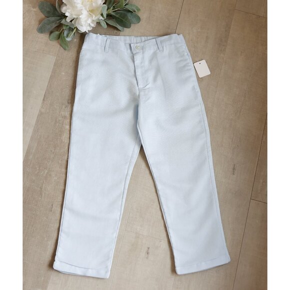 Blue Linen Cotton Sundress 6X Flared With Pockets Peter Pan Collar Portrait NWT - Picture 8 of 9